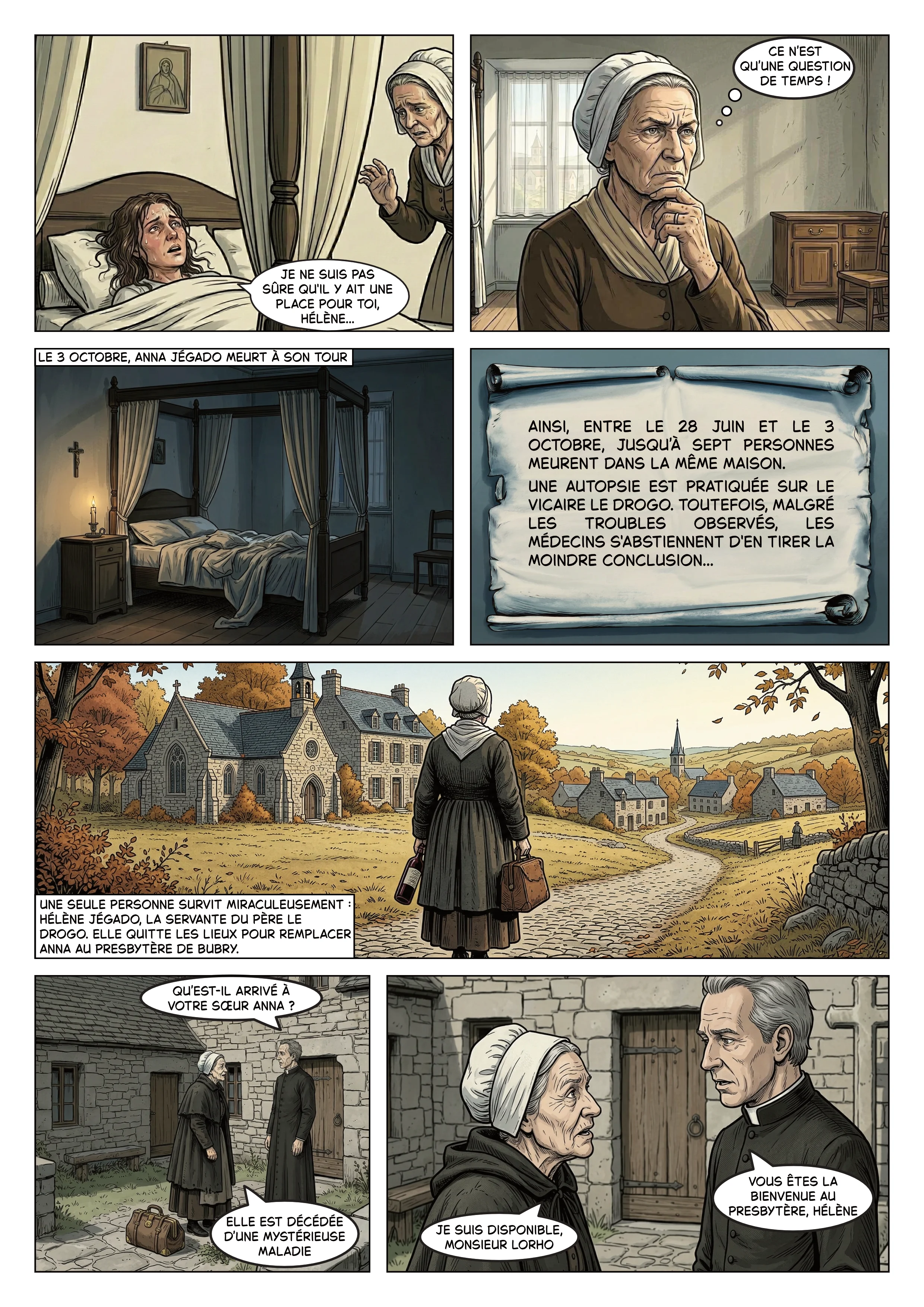 Les obsèques du vicaire Le Drogo à Guern - une des victimes d'Hélène Jégado, extrait du roman graphique